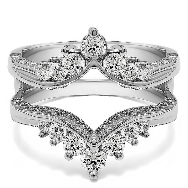 TwoBirch 0.74 Ct. Chevron Vintage Ring Guard with Cubic Zirconia Mounted in Sterling Silver (Sizes 6, 7, 8)
