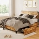 preview thumbnail 1 of 6, Metal Platform Bed Frame with 4 Storage Drawers,Wooden Headboard