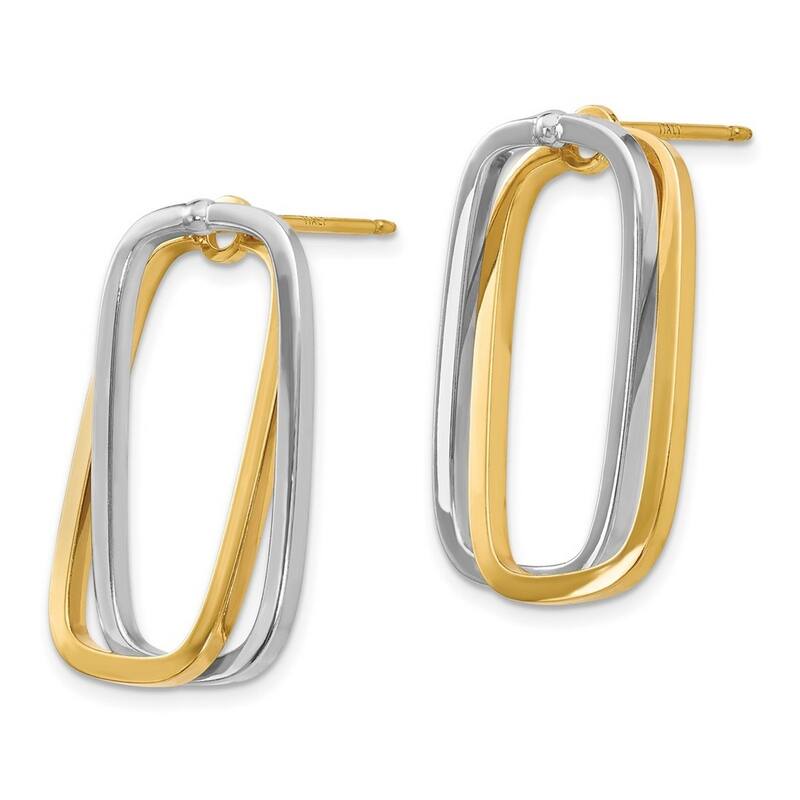 Curata 14k Two tone Gold Double Rectangle Post Earrings - 25.1x14mm