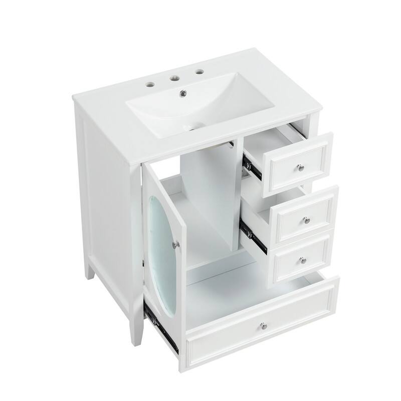 30" Stylish Bathroom Vanity with Sink, Bathroom Storage Cabinet with 3 Drawers, Solid Wood Frame and Glass Door