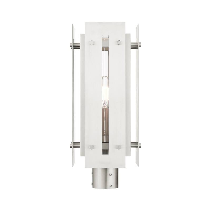 Livex Lighting 1-light Brushed Nickel Outdoor Post Top, 21776-91 - 8.625" Sq. x 20" H