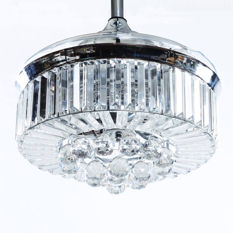 36-in Modern 3-Blade Chrome Retractable Crystal Chandelier Ceiling Fan with Remote and Light Kit - 36-in W x 18.8-in H