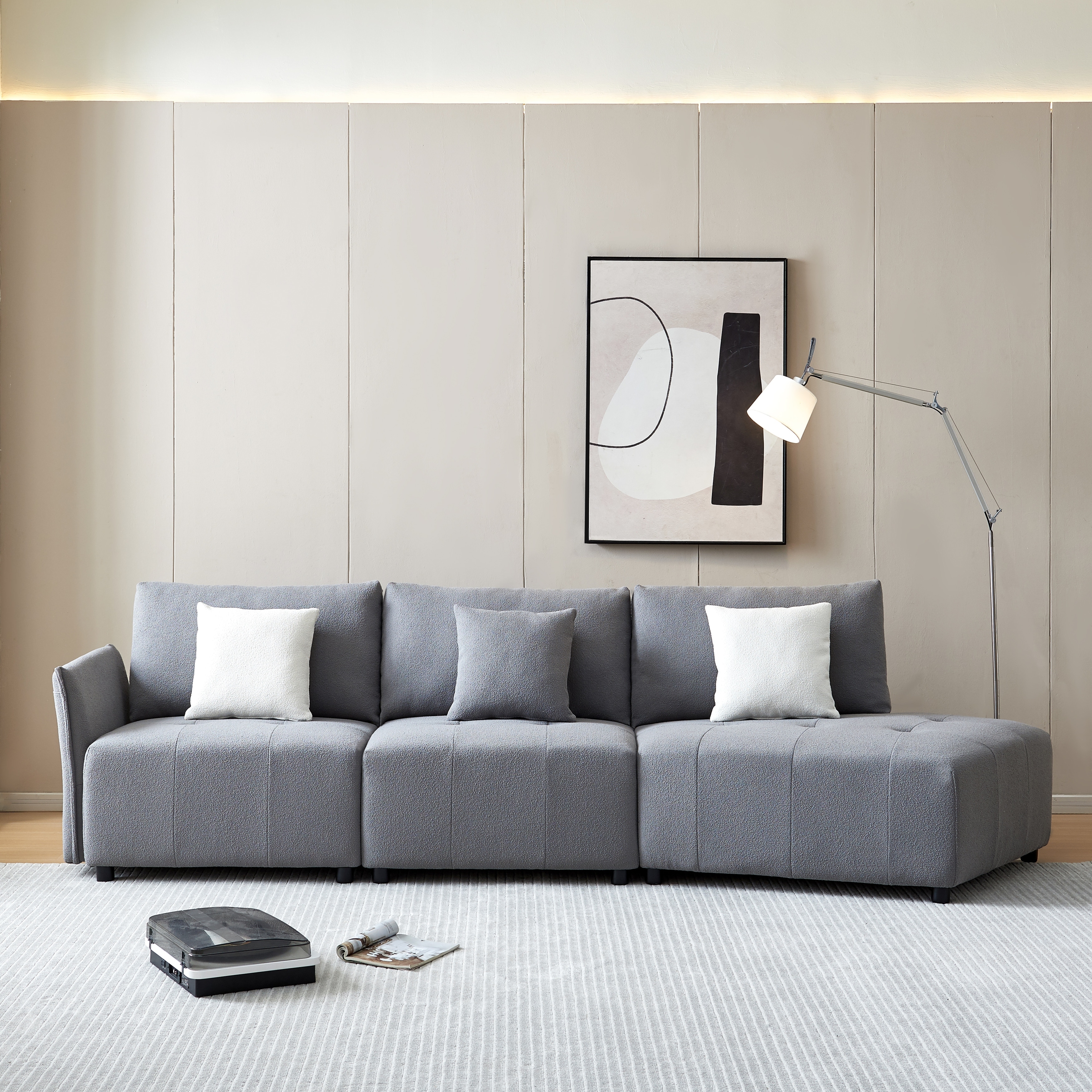 Tufted Seat Cushion Couch Genuine Leather Sofa w Throw Pillows Grey Bed Bath Beyond 39451834