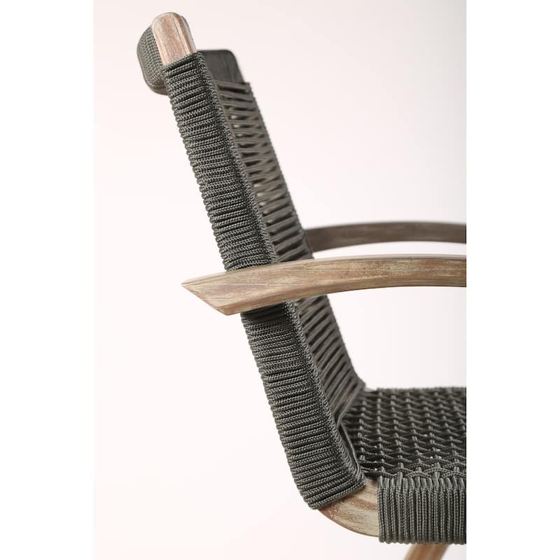 Brielle Solid Eucalyptus Wood and Rope Outdoor Patio Counter Height Bar Chair