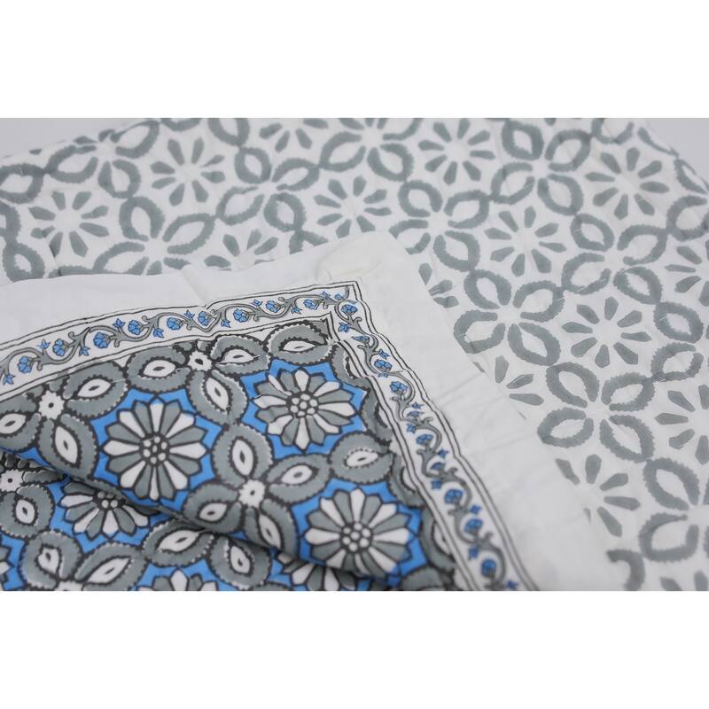 Fabdivine Hand Block Print Artisan Handmade Cotton Quilt Floral