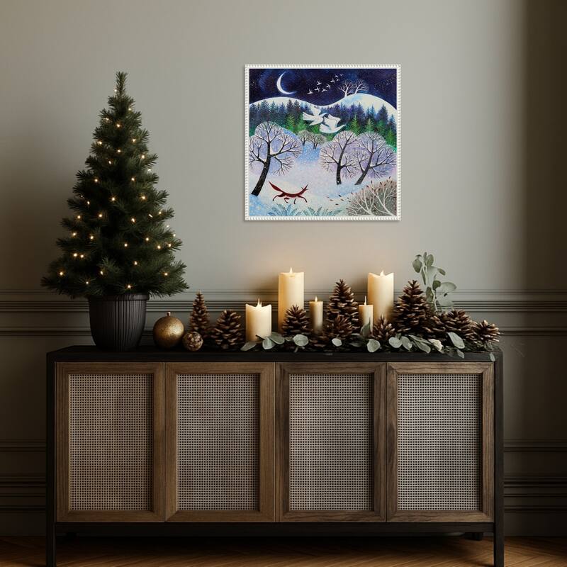 Cool Fox by Lisa Graa Jensen (22 x 22 in.), Framed Canvas Wall Art Print - Sylvie Beaded White