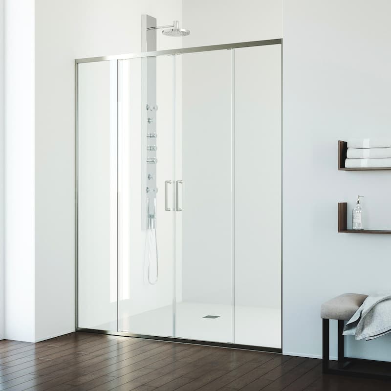 VIGO Paloma 56 to 60 in. W x 74 in. H Semi-Frameless Double-Sliding Shower Door with Clear Tempered Glass - Brushed Nickel