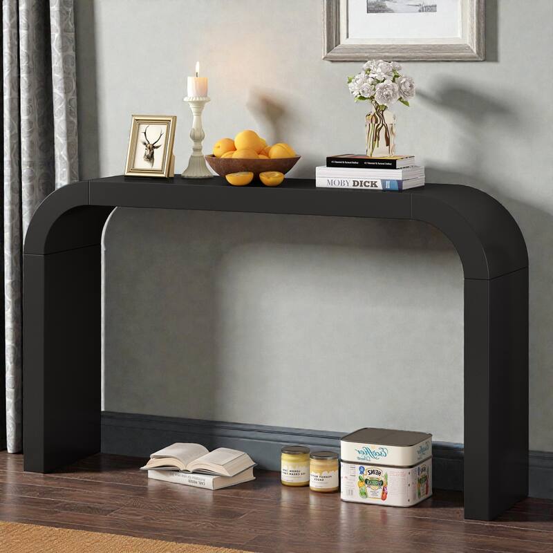 Modern Minimalist Console Table, Rectangular Slim Entryway Table with Sled Base, Lightweight & Stable for Living Room Hallway - Black