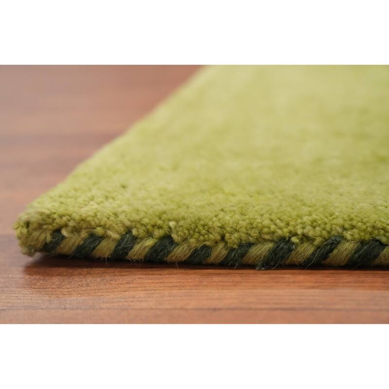 Hand Knotted Oriental 100% Wool Carpet Modern Stripe Green Gabbeh Area Rug - 7' 10'' X 5' 7''