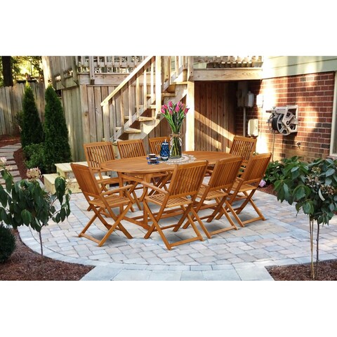 East West Furniture - Acacia Wood Outdoor Patio Set - an Outdoor Table and Foldable Chairs (Number of chair option)