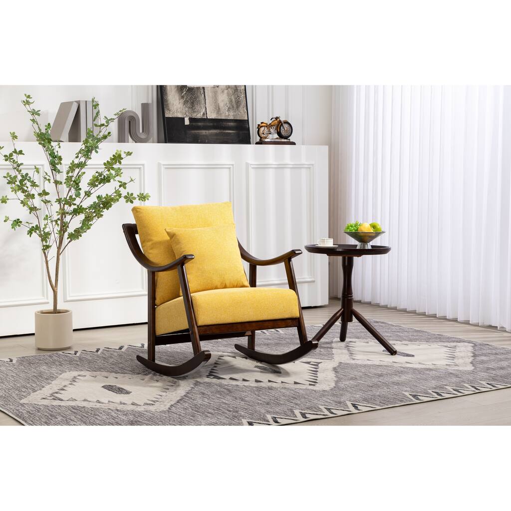 Yellow Modern 32.28" Linen Upholstered Accent Chair with Solid Wood Legs and Waist Cushion