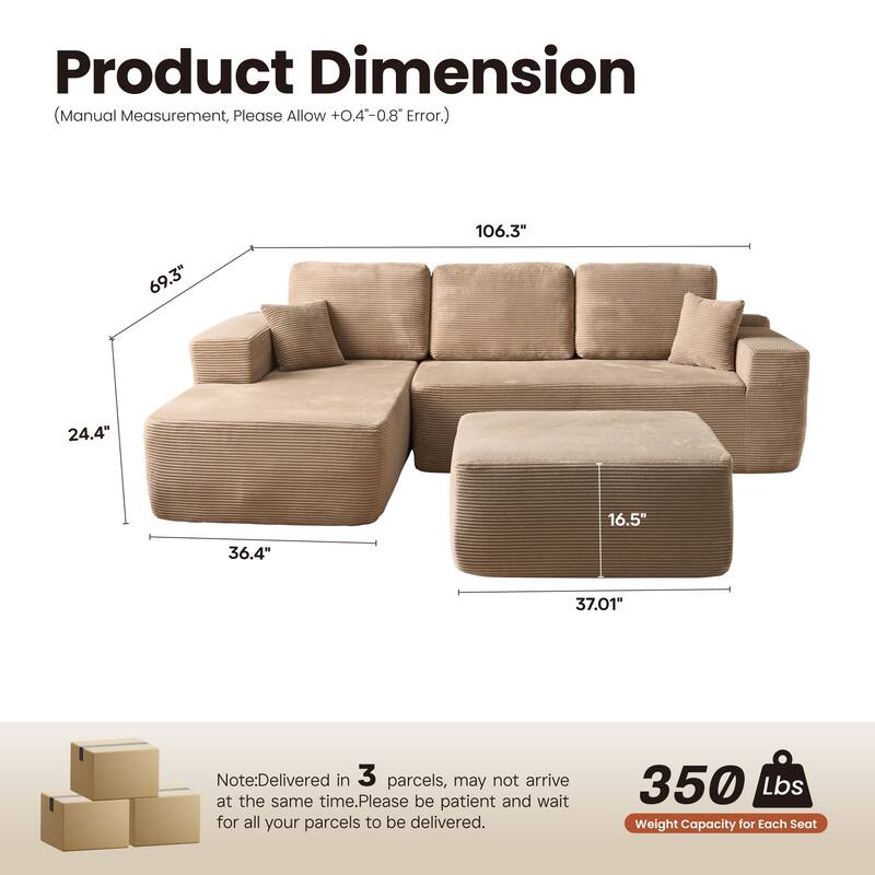 ​​OVIOS Lazy Chaise Lounge Sofa with Ottoman​
