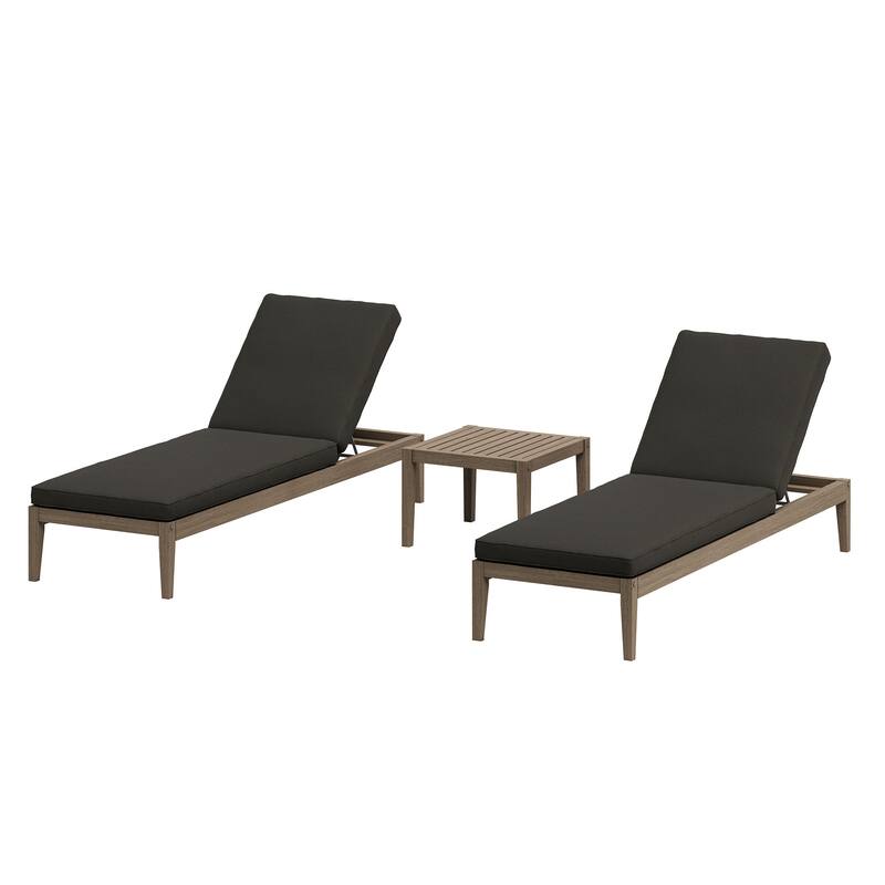 Northlake 3-Piece Outdoor Teak Wood Furniture Set with Chaise Lounges and Side Table