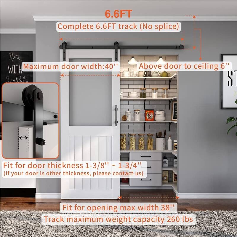 4-14 FT Sliding Barn Door Hardware Track Kit for Single Door I Style Rollers - 6.6FT