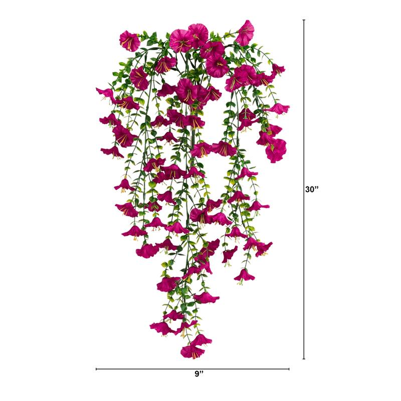 30-in UV Resistant Artificial Morning Glory Hanging Plant - Set of 6