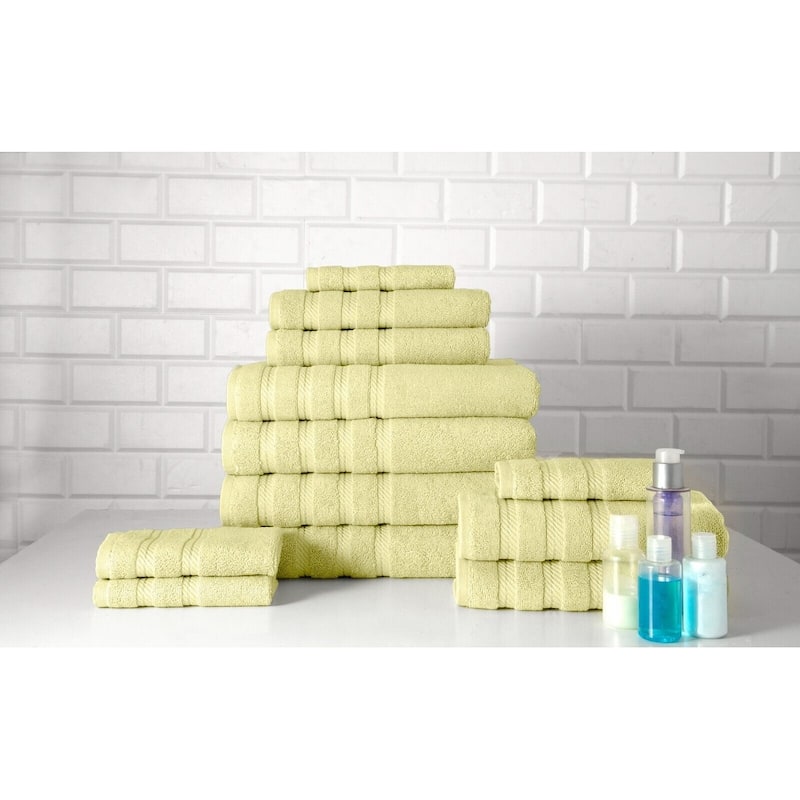 Antalya Hotel Collection Turkish Cotton Bathroom Towel 12 Pc Family Set - Green