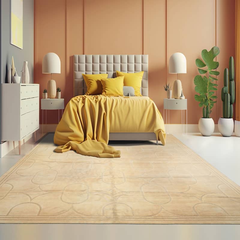 9'10''x13'10'' Tibetano Hand Knotted Wool & Linen Ivory Tibetan Art Deco Rug - 9' 10'' x 13' 10'' - 9' 10'' x 13' 10''