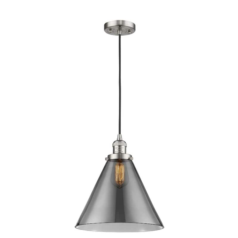 Innovations Lighting X-Large Cone Single Light 12" Wide Pendant - Brushed Satin Nickel / Smoked