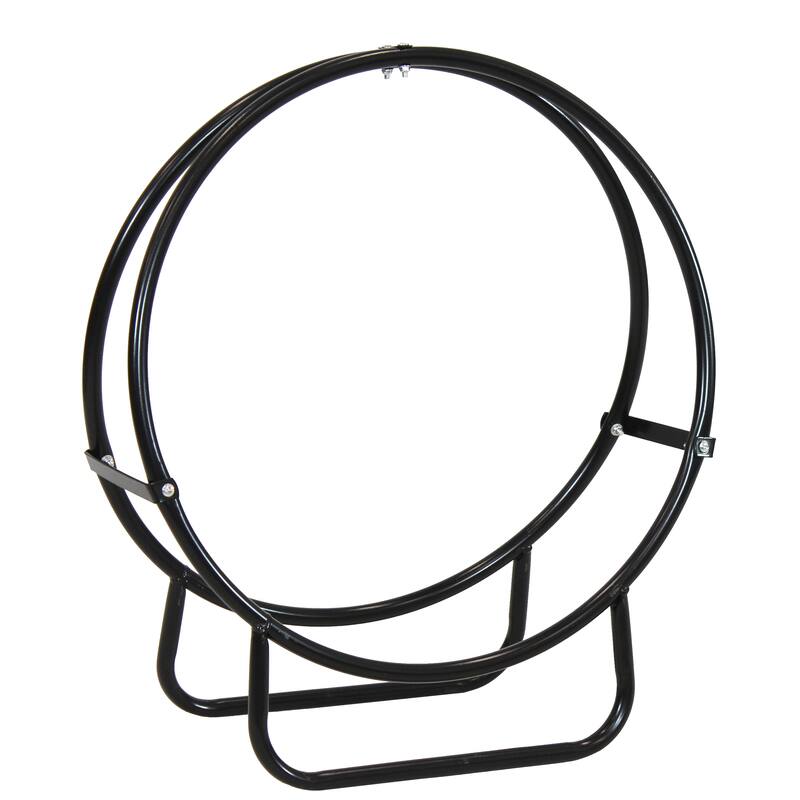 Sunnydaze Firewood Log Hoop Black Steel Easy Access Storage - Multiple Sizes