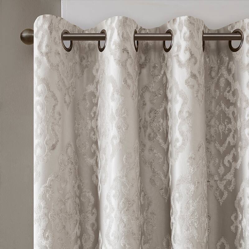Blackout&Noise Blocking Knitted Jacquard Damask Total Grommet Top Curtain Panel, Machine Washable for Living Room/Bedroom-Single