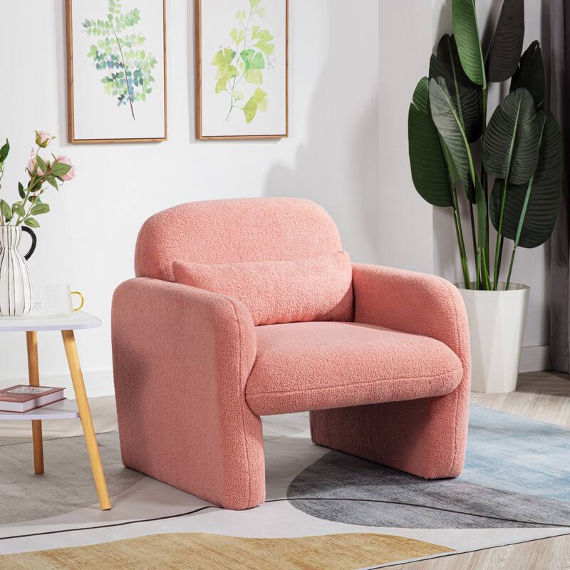 Stylish and Minimalist Teddy Fleece Single Sofa Chair with Arms and Pillow
