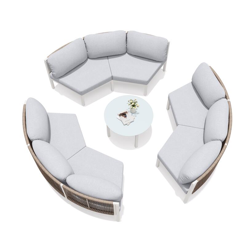 Outdoor All-Weather Aluminum Half Moon Curved Sofa Rattan Sectional Sofa Deep Seating Patio Outdoor Conversation Sets