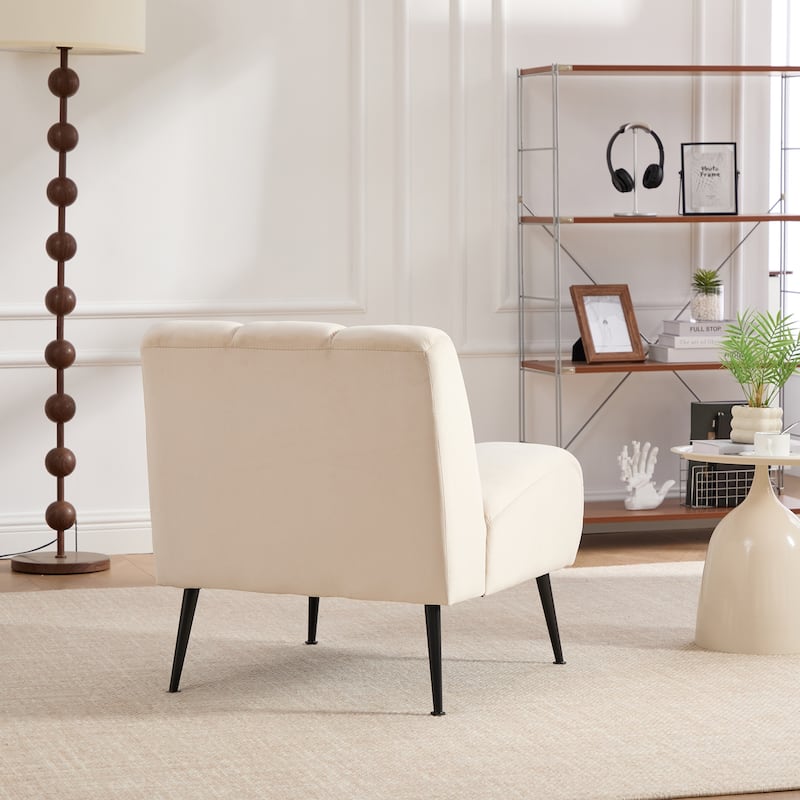 24.4" Wide Modern Upholstered Armless Chair With Black Metal Legs,Accent Chair