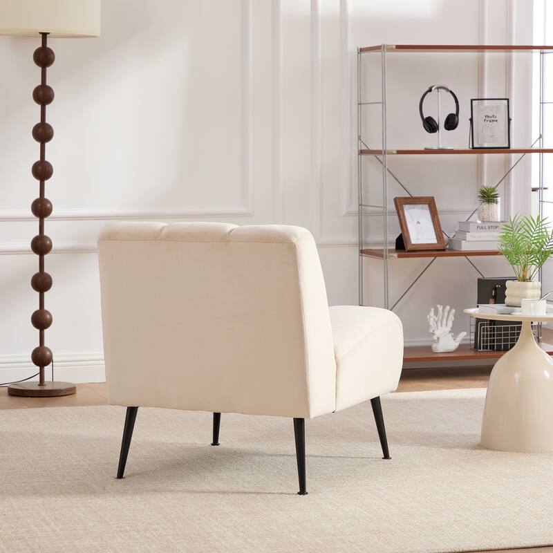 24.4" Wide Modern Upholstered Armless Chair with Black Metal Legs, Chenille Accent Chair for Living Room,Bedroom,Office