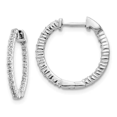 Curata 14k White Gold Polished Diamond In and Out Hinged Hoop Earrings - 18x18mm Wide 1mm Thick