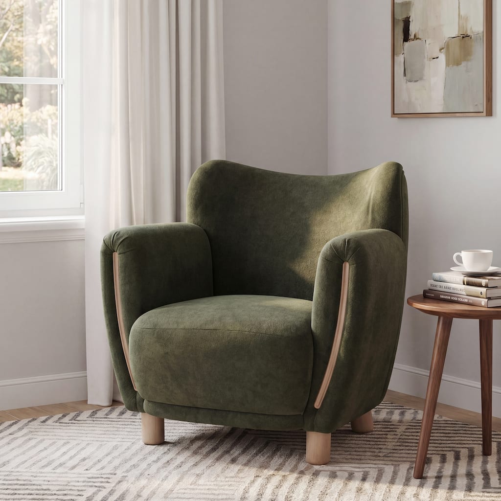 Christopher Knight Home - Moreno Wingback Accent Chair, Velvet Upholstered with Rounded Armrests & Solid Wood Legs
