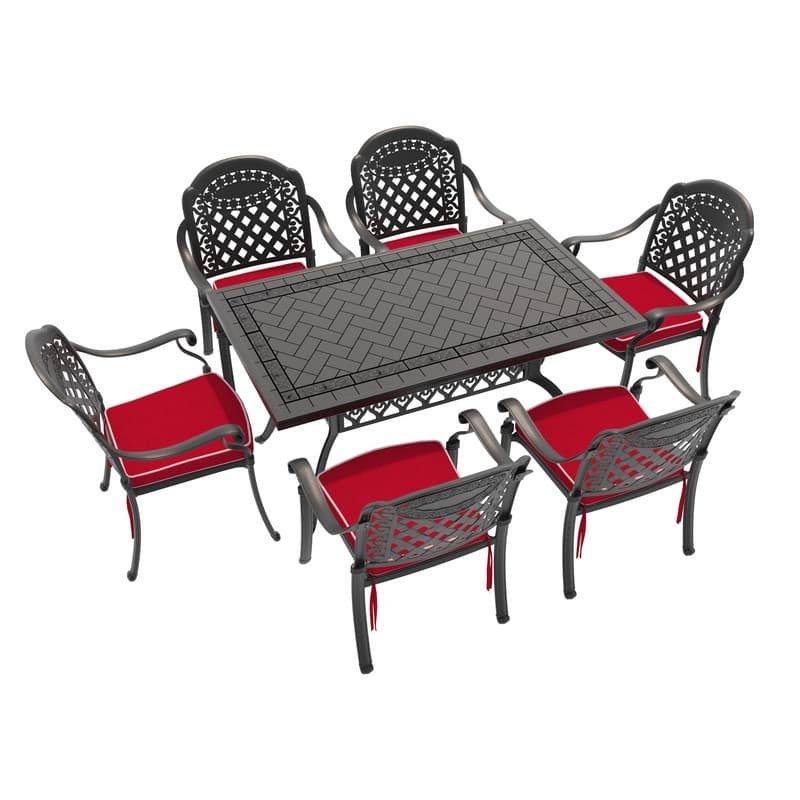 5/7-Piece Cast Aluminum Outdoor Dining Set with 59.06'' L X 35.43'' W Rectangular Table and Seat Cushions