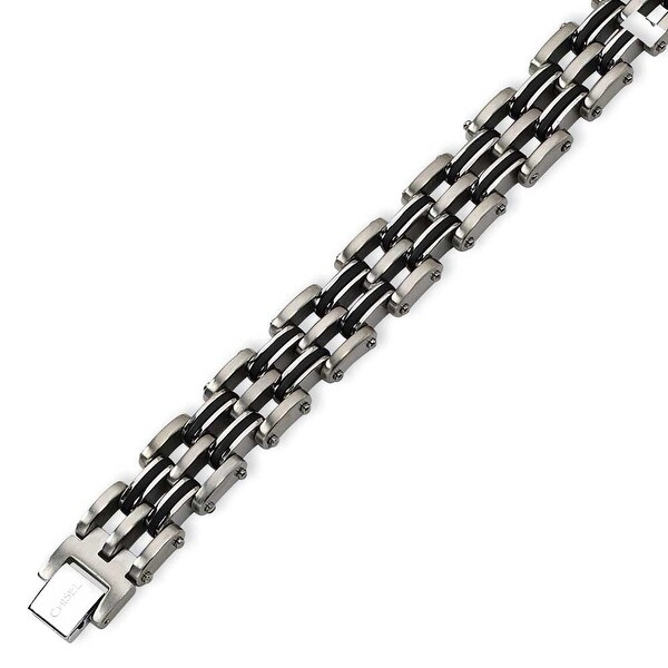 Chisel Brushed and Polished Stainless Steel and Rubber Bracelet - 9.25 Inches
