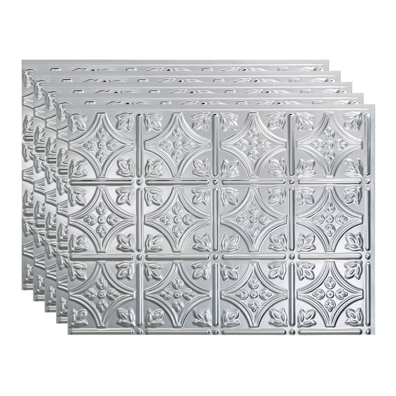 FASÄDE Traditional Style 1 Decorative Vinyl Backsplash Panel - 5 Pack - Brushed Aluminum