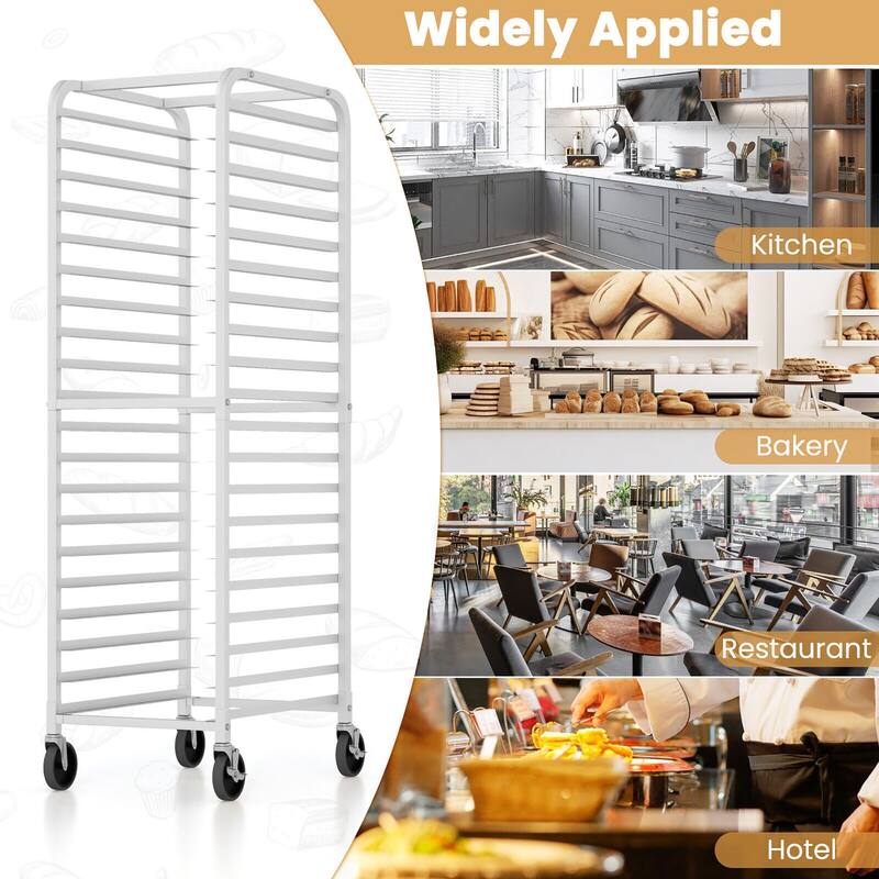 Gymax 20-tier Bun Pan Speed Rack w/ Lockable Rubber Wheels 3'' Spacing