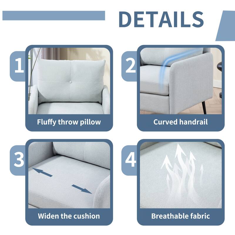 Mid-Century Modern Accent Chair with Black Metal Legs Woven Linen-Look