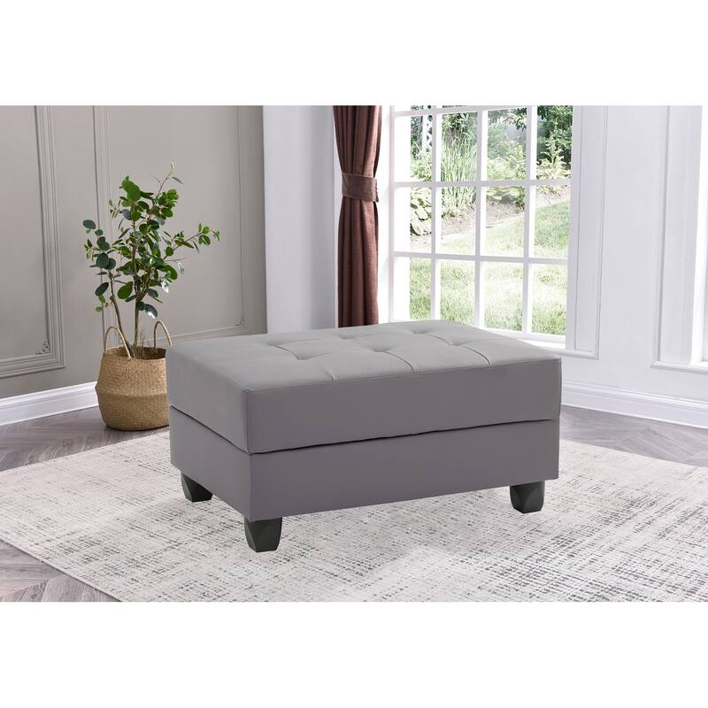 Faux Leather Upholstered Storage Ottoman - 37" - Gray