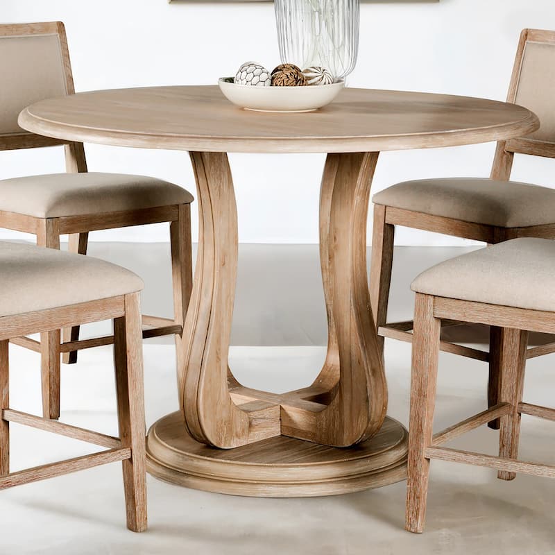 Furniture of America Eira Distressed Natural 54-inch Wood Round Pedestal Counter Height Dining Table - Distressed Natural