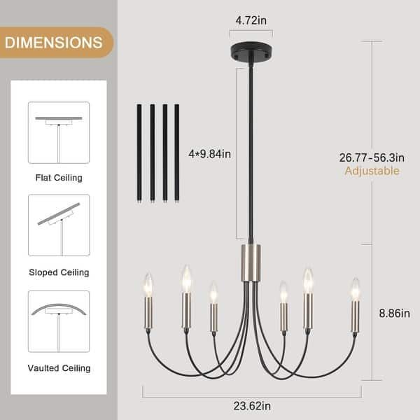 dimension image slide 0 of 6, 6-Light Modern Candlestick Hanging Linear Chandelier Lighting Island Chandelier for Kitchen Island