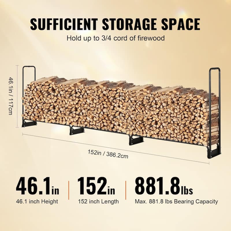 Outdoor Firewood Rack with Waterproof Cover Heavy Duty Log Holder