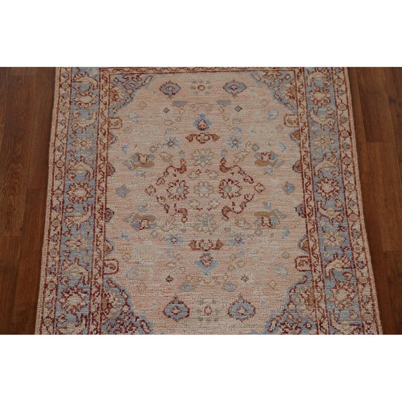 Hand Knotted Oriental 100% Wool Carpet Transitional Geometric Peach Oushak Area Rug - 3' 10'' X 2' 11''