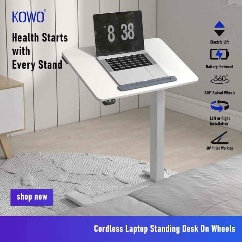 KOWO Electric Height Adjustable Side Table Soft Touch Bedside End Table with Quiet Motor, Modern Nightstand for Home & Office