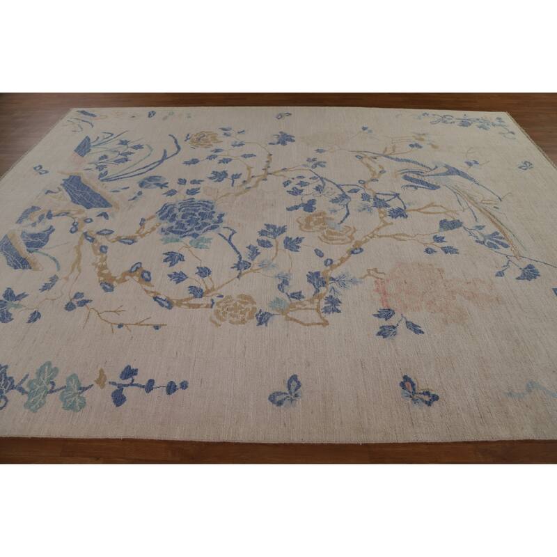 Hand Knotted Oriental 100% Wool Carpet Traditional Floral Beige & Ivories Art Deco Area Rug - 11' 8'' X 8' 11''