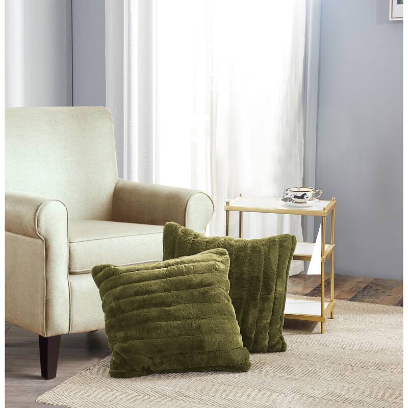 Serenta SuperMink Solid Color Throw Pillow Shell Cushion Cover Set - 26" x 26" - Olive - Set of 2