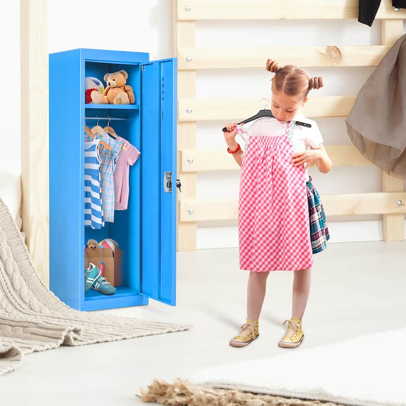 Standing Children Lockable Storage Cabinet Kid Safe Metal Lockers Blue