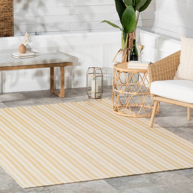 Home Conservatory Ticking Stripe Handwoven Indoor/Outdoor Area Rug - 6' x 9' - Beige - Rectangle