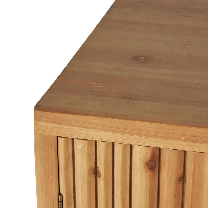 Brown Wooden Ribbed 1 Door and 3 Drawers Cabinet with Gold Metal Handles