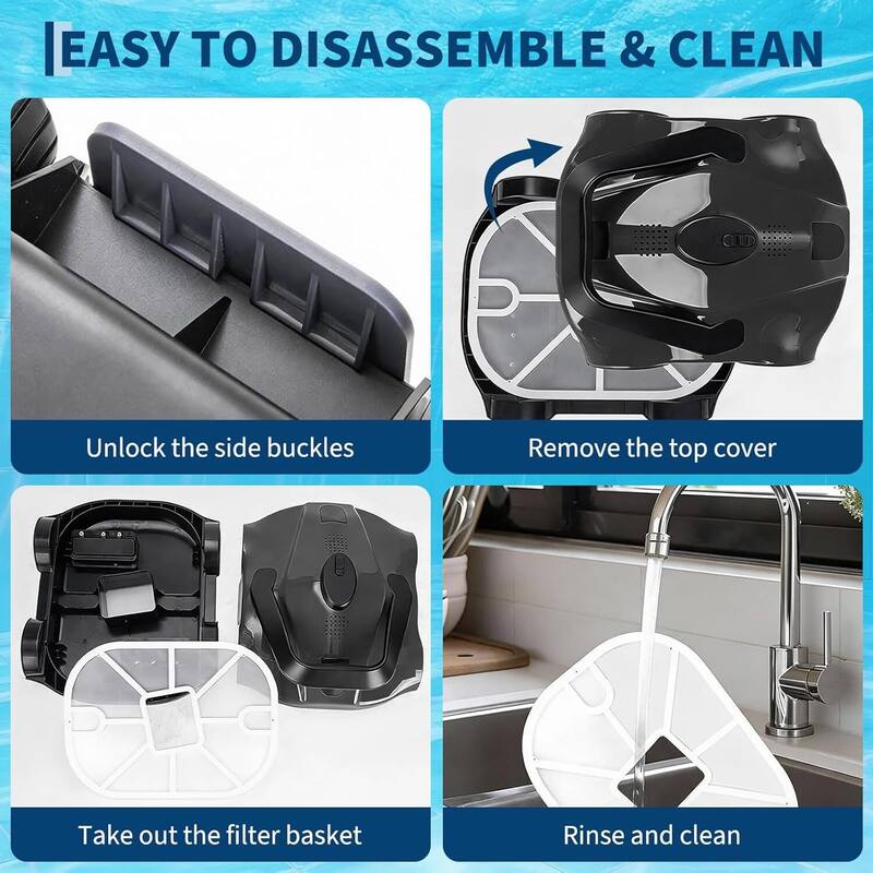 Cordless Pool Cleaner Robotic, Pool Vacuum for Inground Pools Up to 860 Sq.ft, Black - N/A