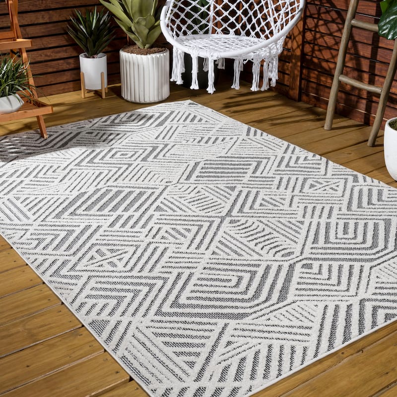 JONATHAN Y Aylan High-Low Pile Art Deco Geometric Indoor/Outdoor Area Rug