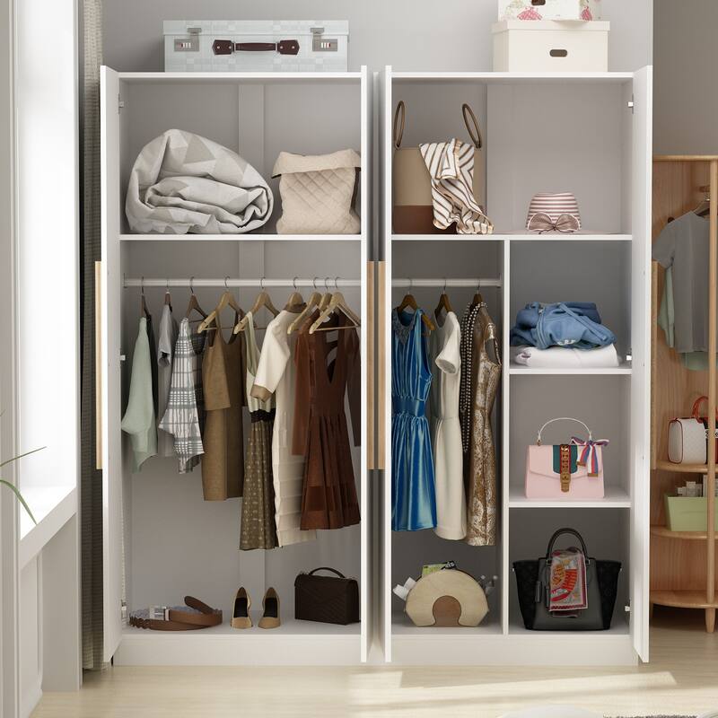 70.9"H x 63"W Kerrogee Wardrobe Airmories 4 Doors Hanging Rod White