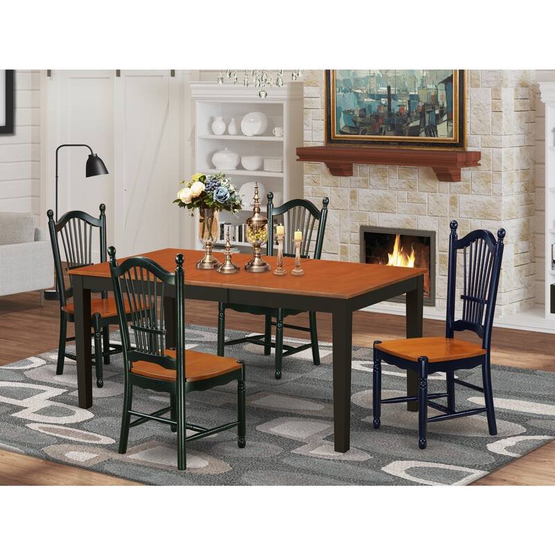 HomeStock 5-Piece Black and Cherry Finish Solid Wood Top Dining Table with 4 Chairs